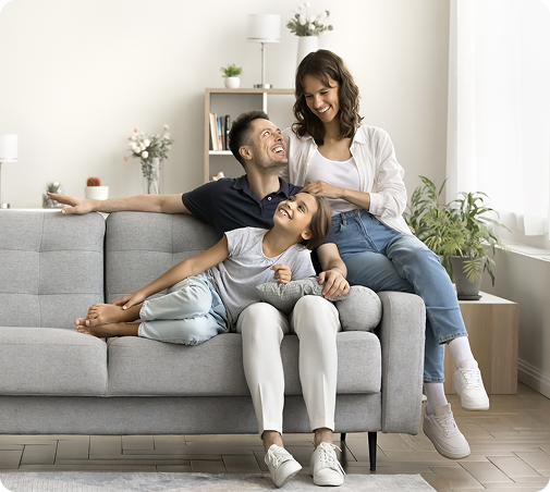 Family on couch